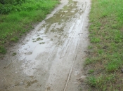 Modderig fietspad onderweg door de vele regen